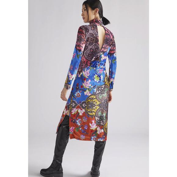 NWT Anthropologie Floral Paisley High Neck Midi Dress - XS - Picture 2 of 6